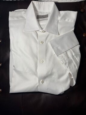 Canali White Men’s Textured Dress Shirt - Spread Collar